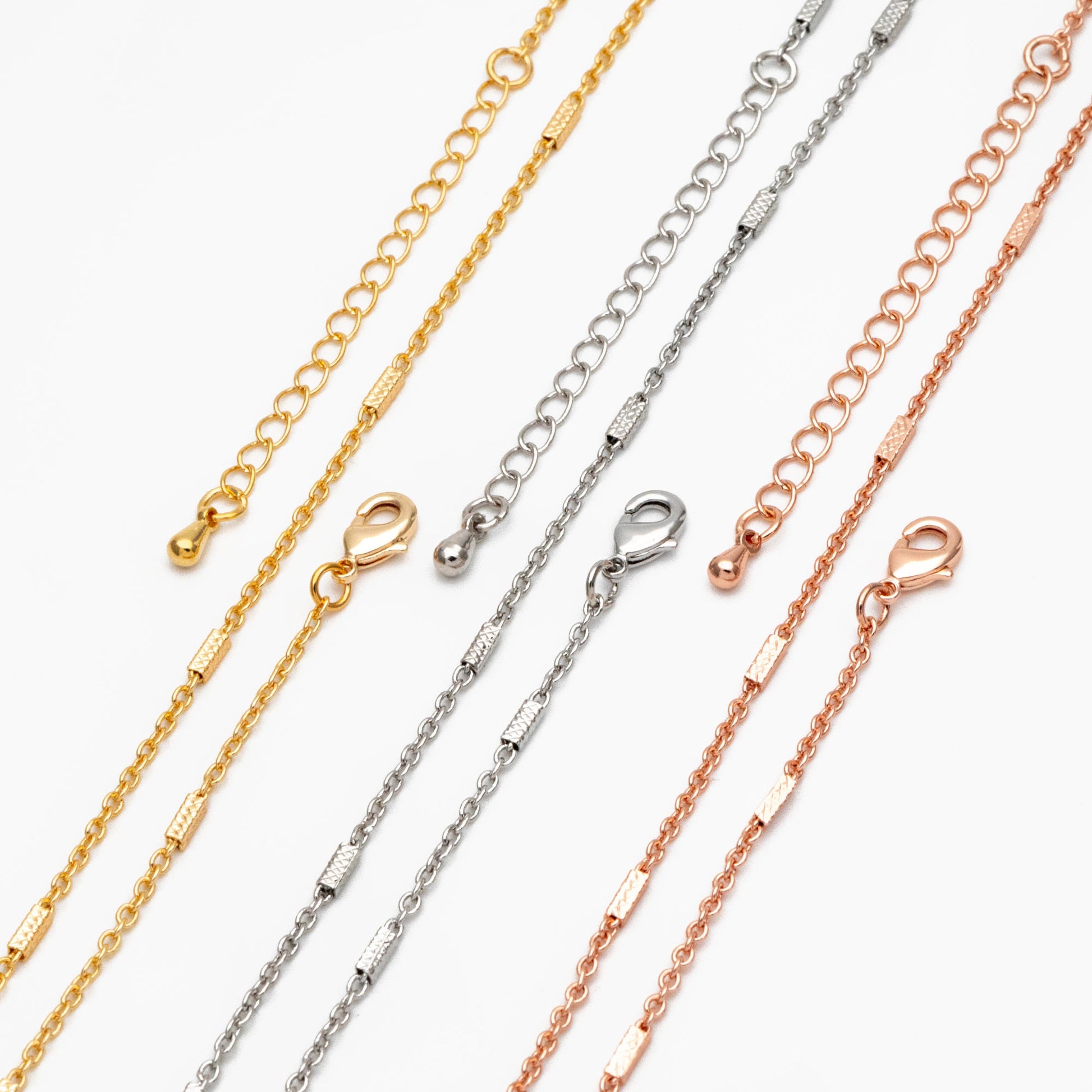 Gold/ Silver/ Rose Gold Cable Chains with Square Tube, Finished Bracelet/ Anklet/ Necklace with Extender Chain, Ready to Wear (#LK-176)