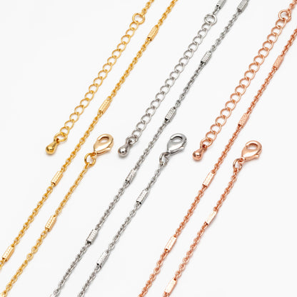 Gold/ Silver/ Rose Gold Cable Chains with Square Tube, Finished Bracelet/ Anklet/ Necklace with Extender Chain, Ready to Wear (#LK-176)