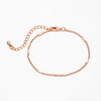Gold/ Silver/ Rose Gold Cable Chains with Square Tube, Finished Bracelet/ Anklet/ Necklace with Extender Chain, Ready to Wear (#LK-176)