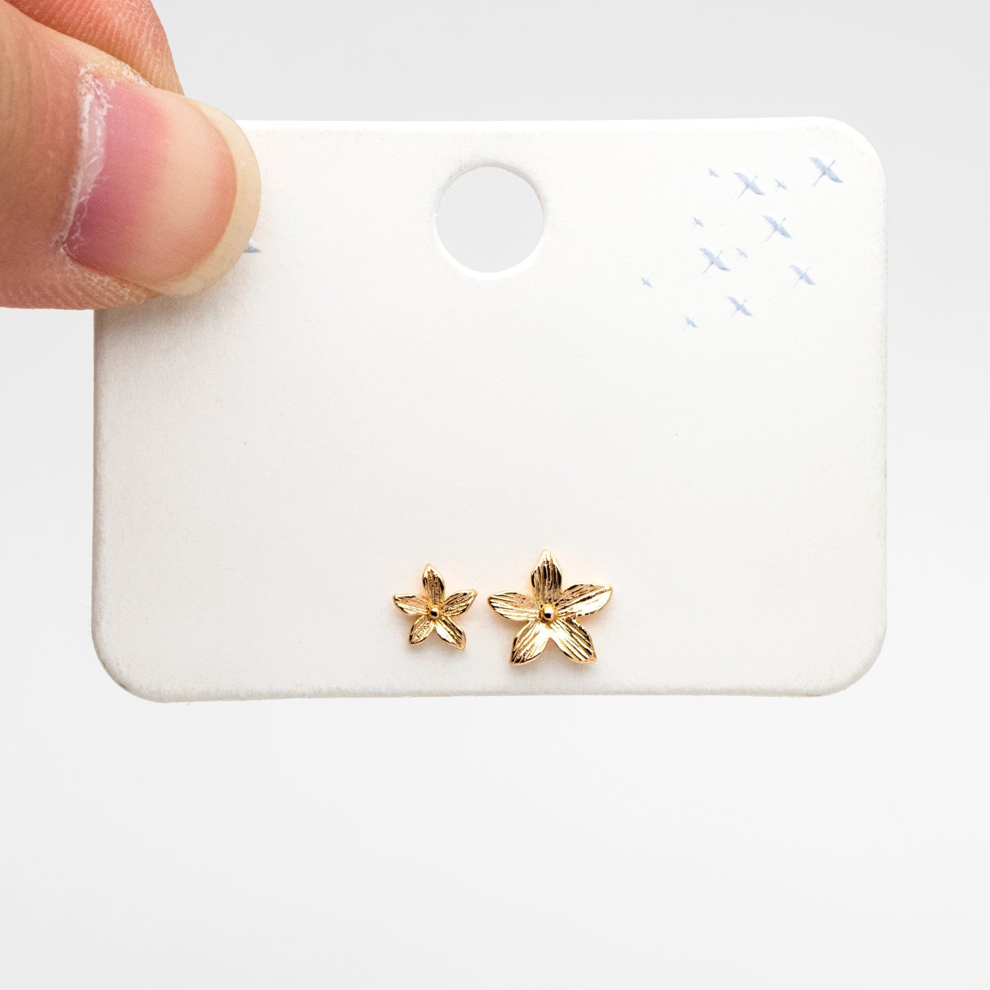 10pcs Gold/ Silver Flower Ear Posts 6/ 8mm, 18K Gold/ Rhodium plated Brass, Floral Earring Studs (GB-3532)