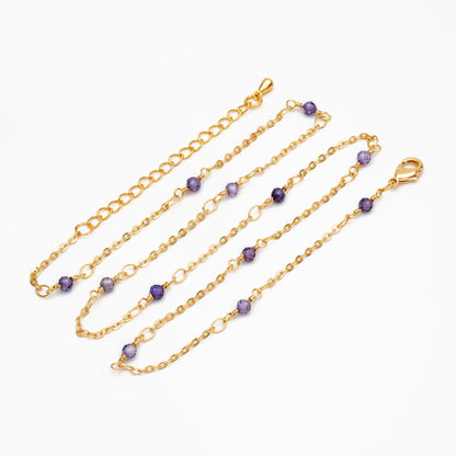 Gold Beaded Cable Chains, Finished Bracelet/ Anklet/ Necklace with Extender Chain, Ready to Wear (#LK-379)