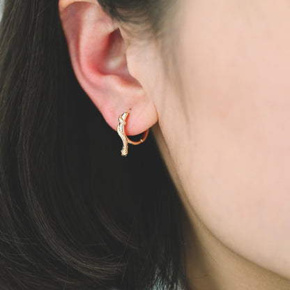 4pcs CZ Pave Snake Hoop Earrings, Gold Huggie Earrings, Serpent Huggie Hoops (GB-3553)