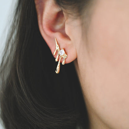 4pcs Gold/ Silver CZ Pave Dripping Earrings, Melting Earrings, Liquid Earring, Irregular Dripping, Unique Earrings (GB-3600)