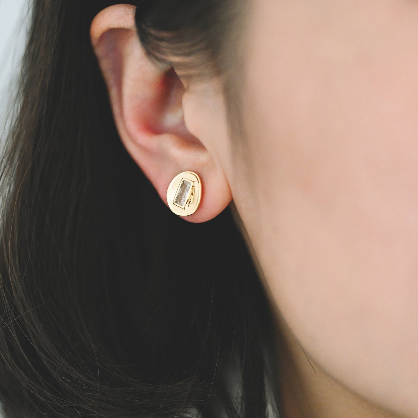 4pcs CZ Pave Gold Round Ear Posts 11mm, 18K Gold plated Brass, Stud Earring Components (GB-3603)