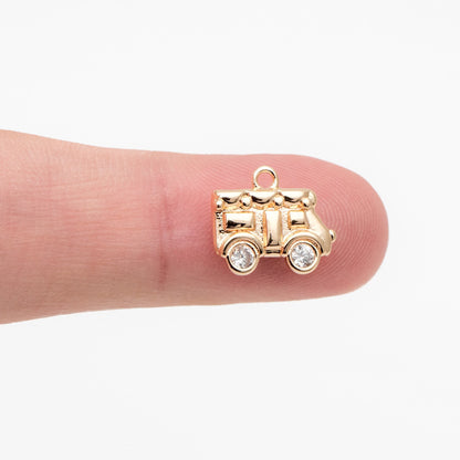 4pcs CZ Pave Gold Car Charm 12x11mm, Real Gold plated Brass Cute Car Pendants (GB-713-A)