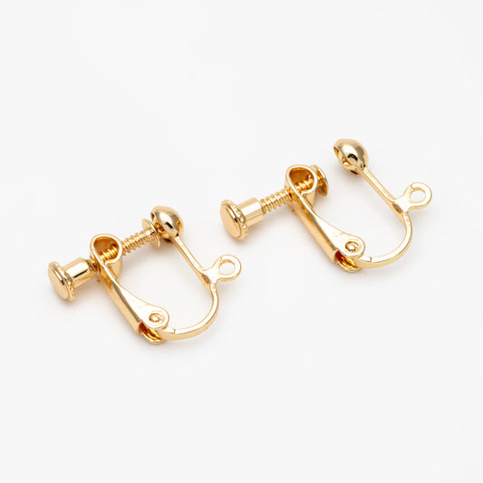 10pcs Gold/ Silver Clip-on Ear Wire, Adjustable with Hinged Screwback, Gold/ Rhodium plated Brass Earwire Earring Clips (GB-251)