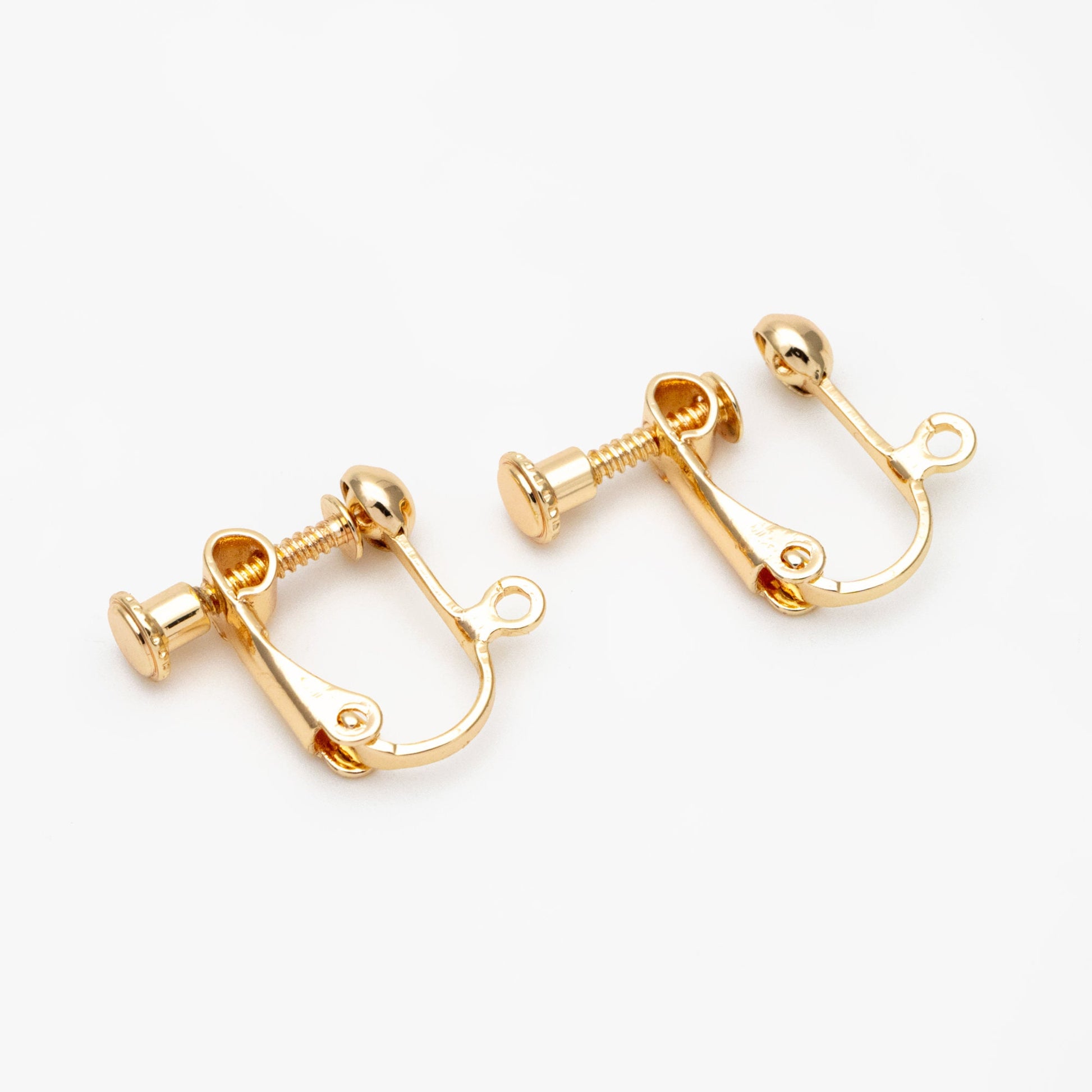 10pcs Gold/ Silver Clip-on Ear Wire, Adjustable with Hinged Screwback, Gold/ Rhodium plated Brass Earwire Earring Clips (GB-251)