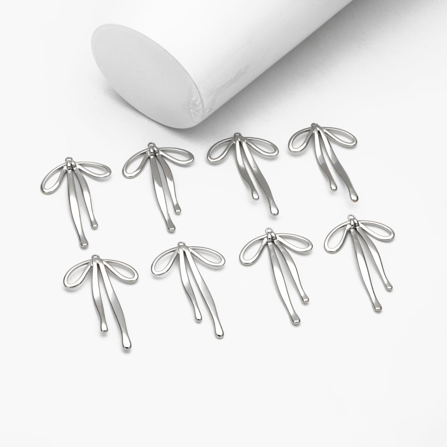 10pcs Gold/ Silver Bowknot Charms, 18K Gold/ Rhodium plated Brass Christmas Pendant (#GB-2745-F)