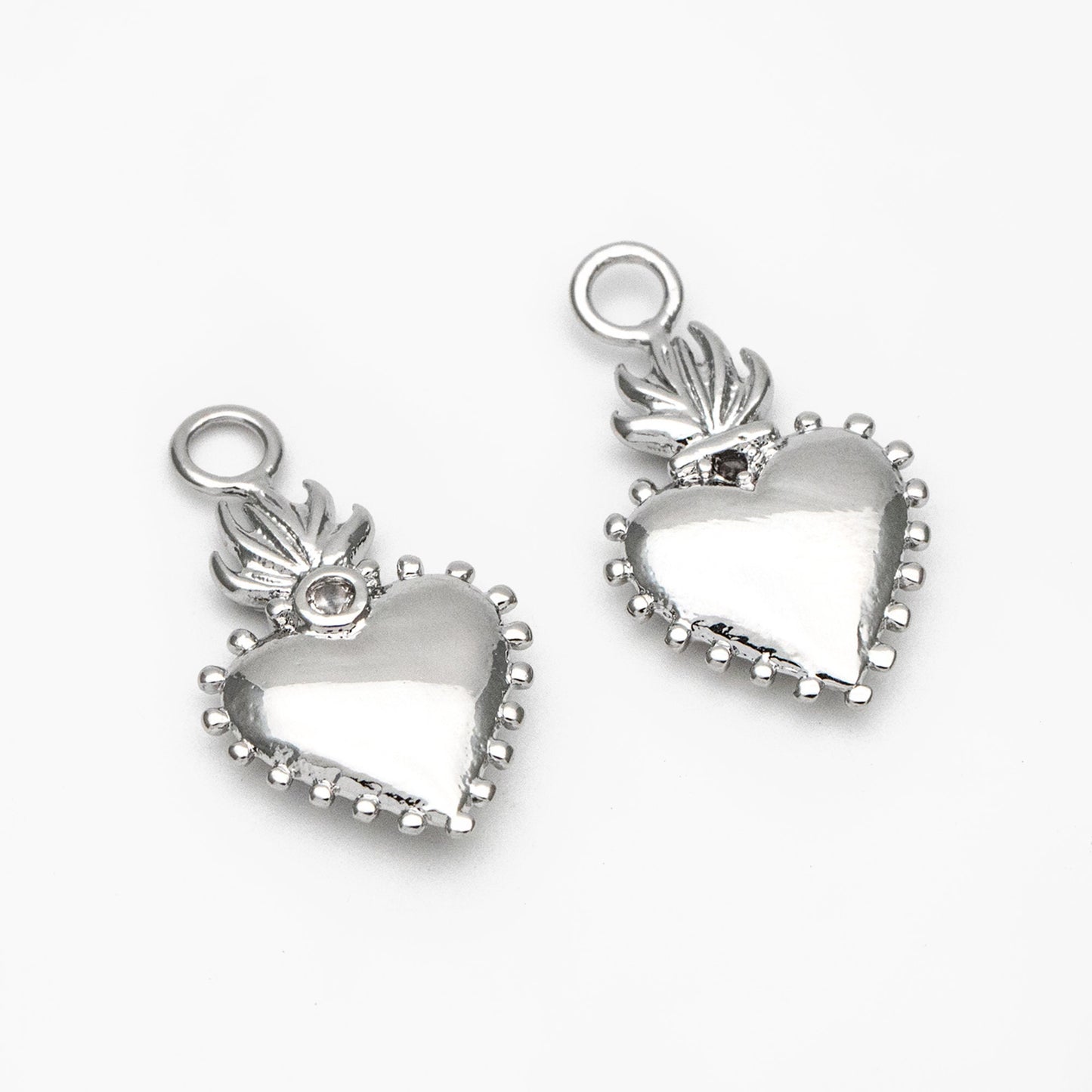 10pcs CZ pave Gold/ Silver Heart Charms, Gold/ Rhodium Plated Brass Heart Pendants (GB-2718)