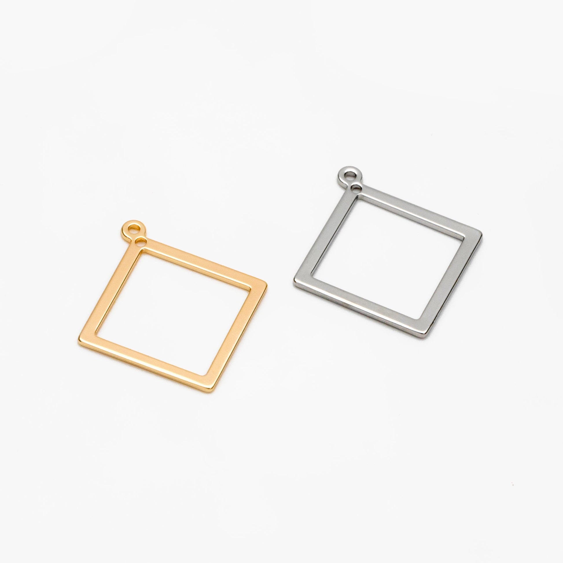 10pcs Gold/ Silver tone Square Pendants, Gold/ Rhodium plated Brass Rhombus Link Charms, Wired Geometric Hoops (GB-3047)