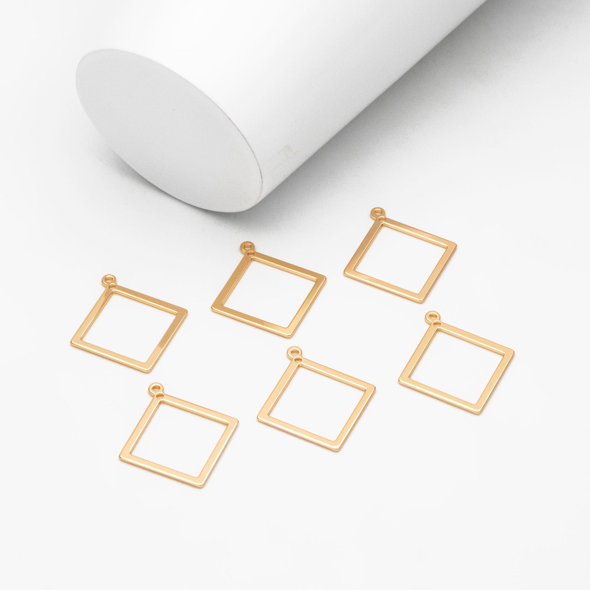 10pcs Gold/ Silver tone Square Pendants, Gold/ Rhodium plated Brass Rhombus Link Charms, Wired Geometric Hoops (GB-3047)
