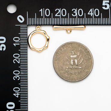 10 sets Gold/ Silver Round Toggle Clasp, Real Gold/ Rhodium plated Brass, Easy Close Clasp (#GB-1543-A)