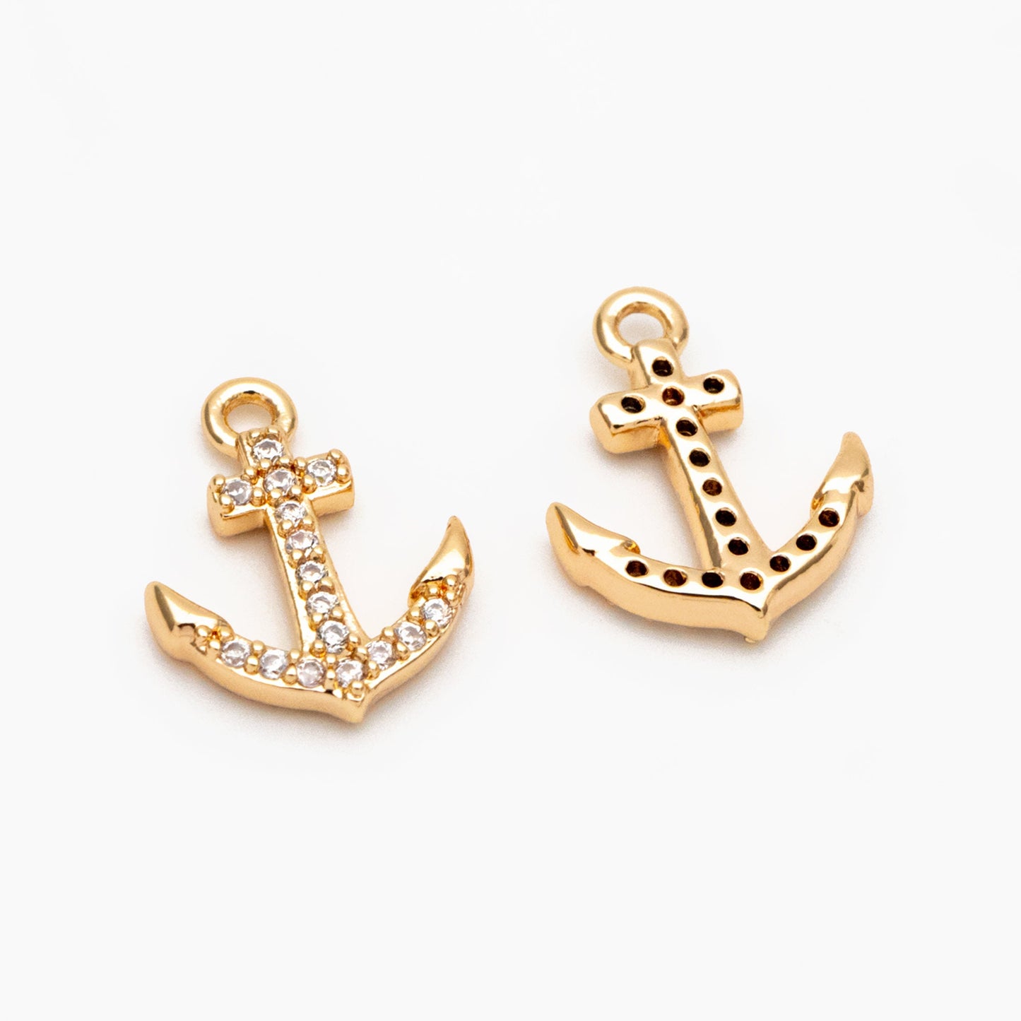 4pcs CZ Pave Gold Anchor Charms: Nautical Pendant Findings (GB-3746-C)
