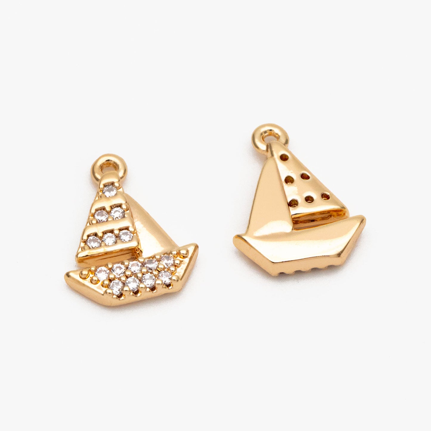 4pcs CZ Pave Gold Sailboat Charms, Gold plated Brass, Cute Nautical Charms (GB-2374-A)