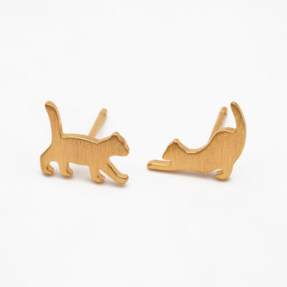 10pcs Gold/ Silver Cat Asymmetry Earrings, Gold/ Rhodium Plated Brass Minimalist Stud Earrings (GB-4094-A)