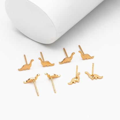 10pcs Gold/ Silver Brushed Dinosaur Earrings 6.5x10mm, Tiny Stud Earrings (GB-4209)