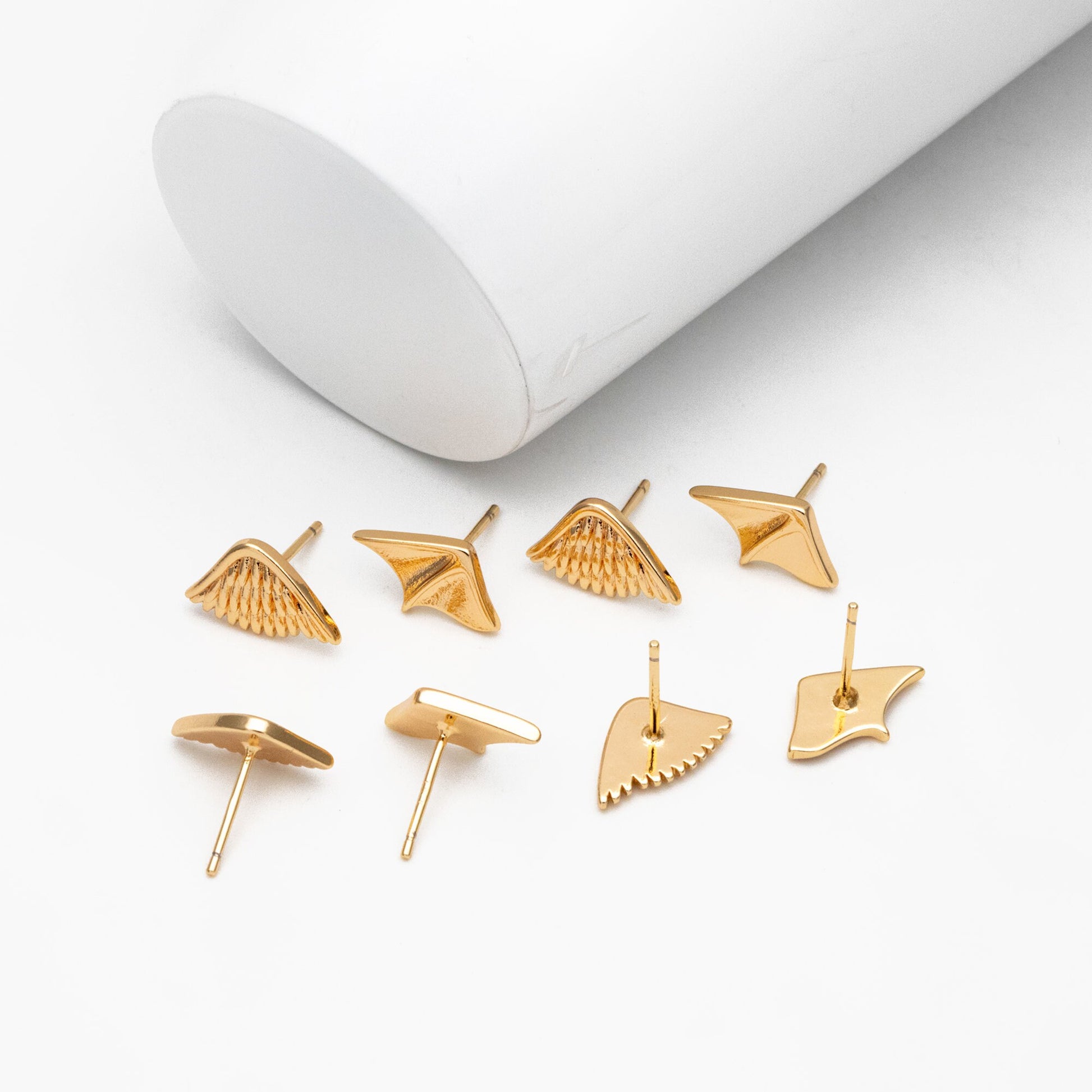 10pcs Gold Angel and Demon Wing Earrings, Gold plated Brass, Minimalist Asymmetry Earrings (GB-4210)