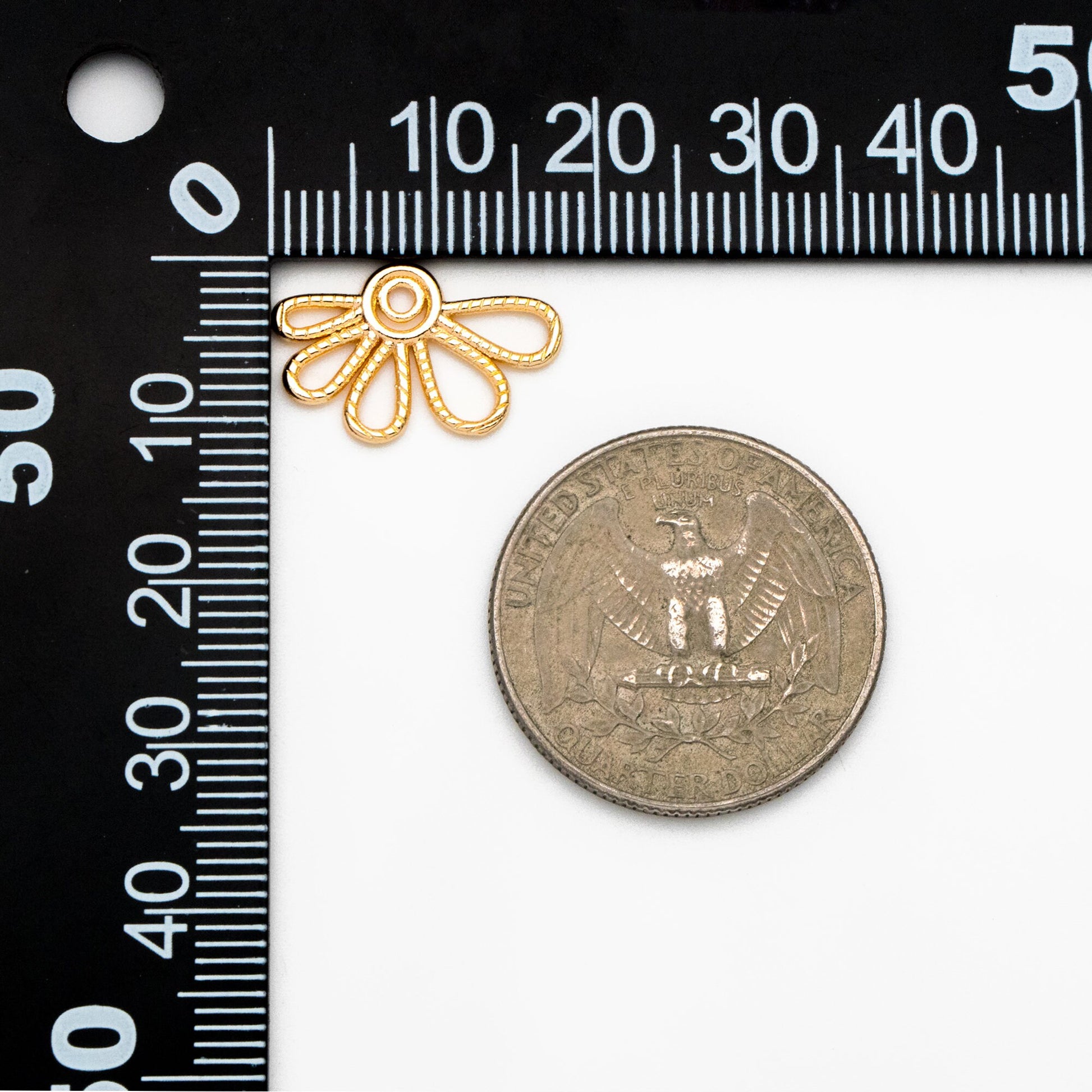 10pcs Gold Hollow Flower Charms 11x18mm, Real Gold plated Brass, Earring Charms, Earring Components (GB-4211)