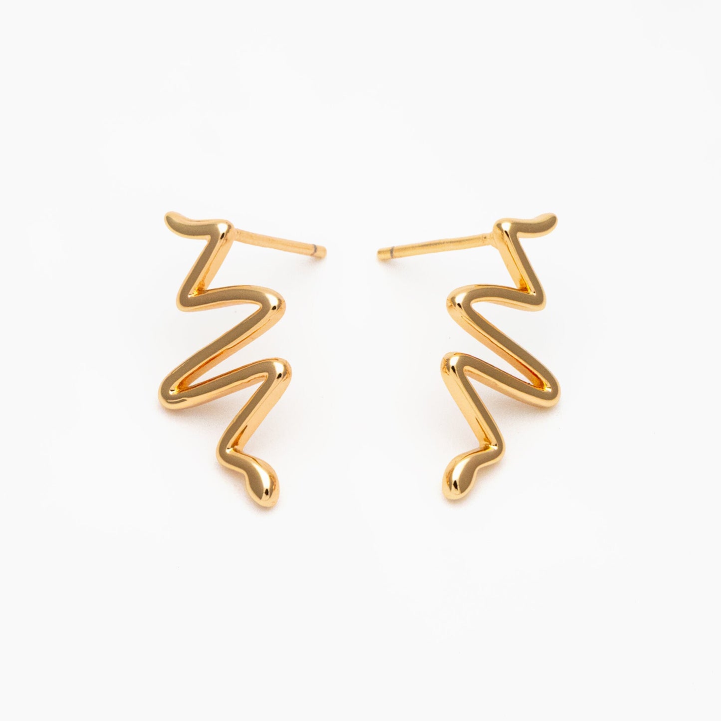 10pcs Gold ZigZag Earrings 19x10mm, Gold Plated Brass, Minimalist Snake Stud Earrings (GB-4215)