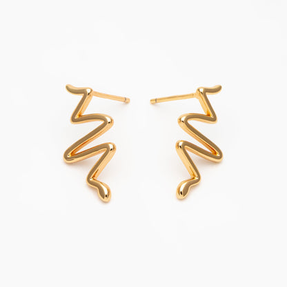 10pcs Gold ZigZag Earrings 19x10mm, Gold Plated Brass, Minimalist Snake Stud Earrings (GB-4215)