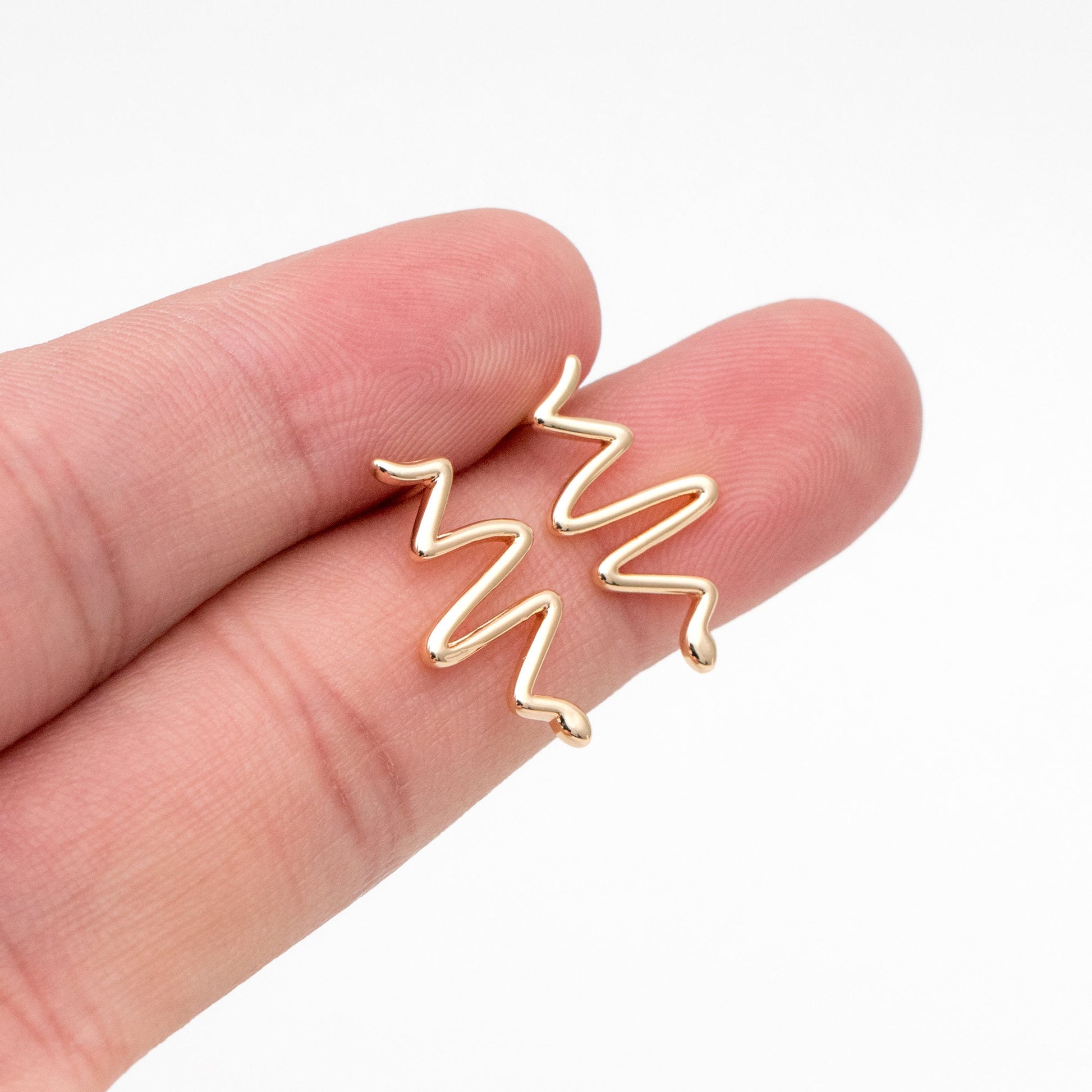 10pcs Gold ZigZag Earrings 19x10mm, Gold Plated Brass, Minimalist Snake Stud Earrings (GB-4215)