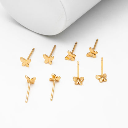 10pcs Gold/ Silver Tiny Butterfly Earrings, Gold/ Rhodium plated Brass, Minimalist Butterfly Ear Studs (GB-4217)