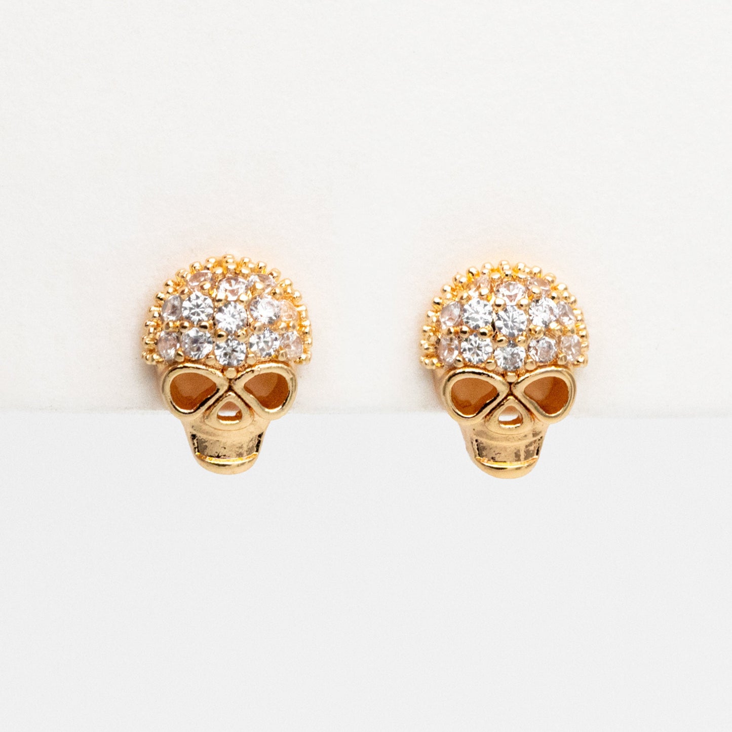 4pcs CZ Pave Gold Skull Earrings, Gold plated Brass, Dainty Stud Earrings (GB-4220)