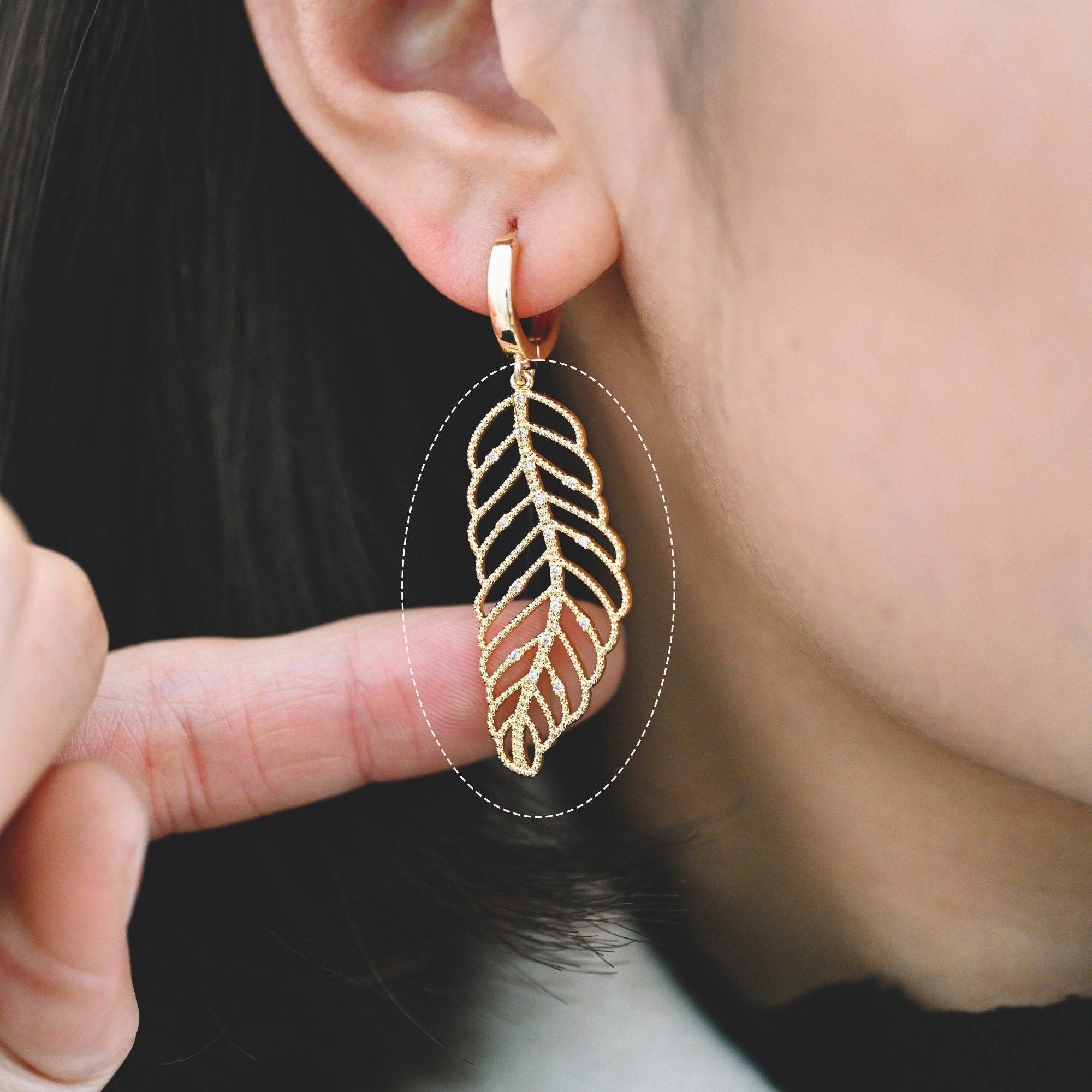 4pcs CZ Pave Gold Leaf Charms 38mm, 18K Gold plated Brass, Filigree Leaf Necklace Pendants (GB-373)