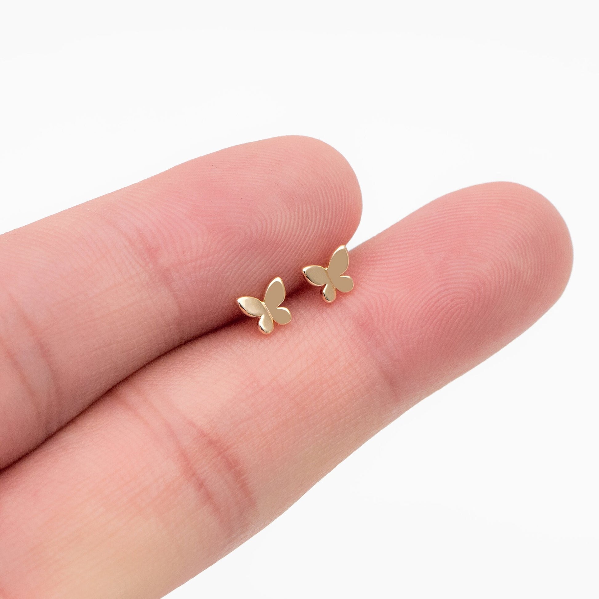 10pcs Gold/ Silver Tiny Butterfly Earrings, Gold/ Rhodium plated Brass, Minimalist Butterfly Ear Studs (GB-4217-C)