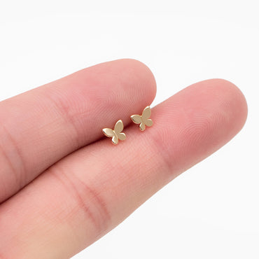 10pcs Gold/ Silver Tiny Butterfly Earrings, Gold/ Rhodium plated Brass, Minimalist Butterfly Ear Studs (GB-4217-C)