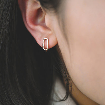 10pcs Gold Oval Earring Post, Geometric Stud Earrings with Open Loops, DIY Ear Wire Findings (GB-676)