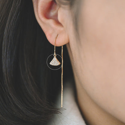 4pcs CZ Pave Gold Fan Shaped Charm Connectors 9mm, 18K Gold plated on Brass (GB-735)