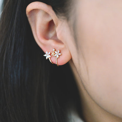 4pcs Flower Ear Cuff Studs, 18K Gold plated Brass, CZ pave Ear Climbers, Floral Ear Crawlers, Wrap Statement Earrings (#GB-773)