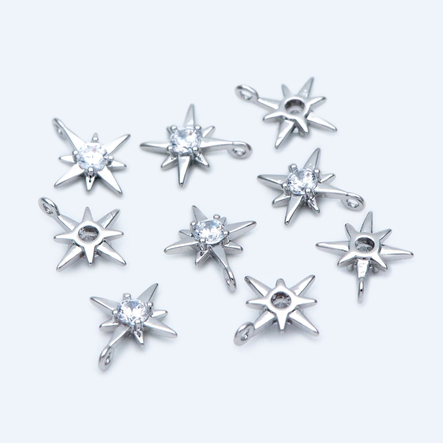 10pcs Gold/ Silver Tone North Star Charms 9x11mm, CZ Pave Tiny Star Pendants (GB-924-D)