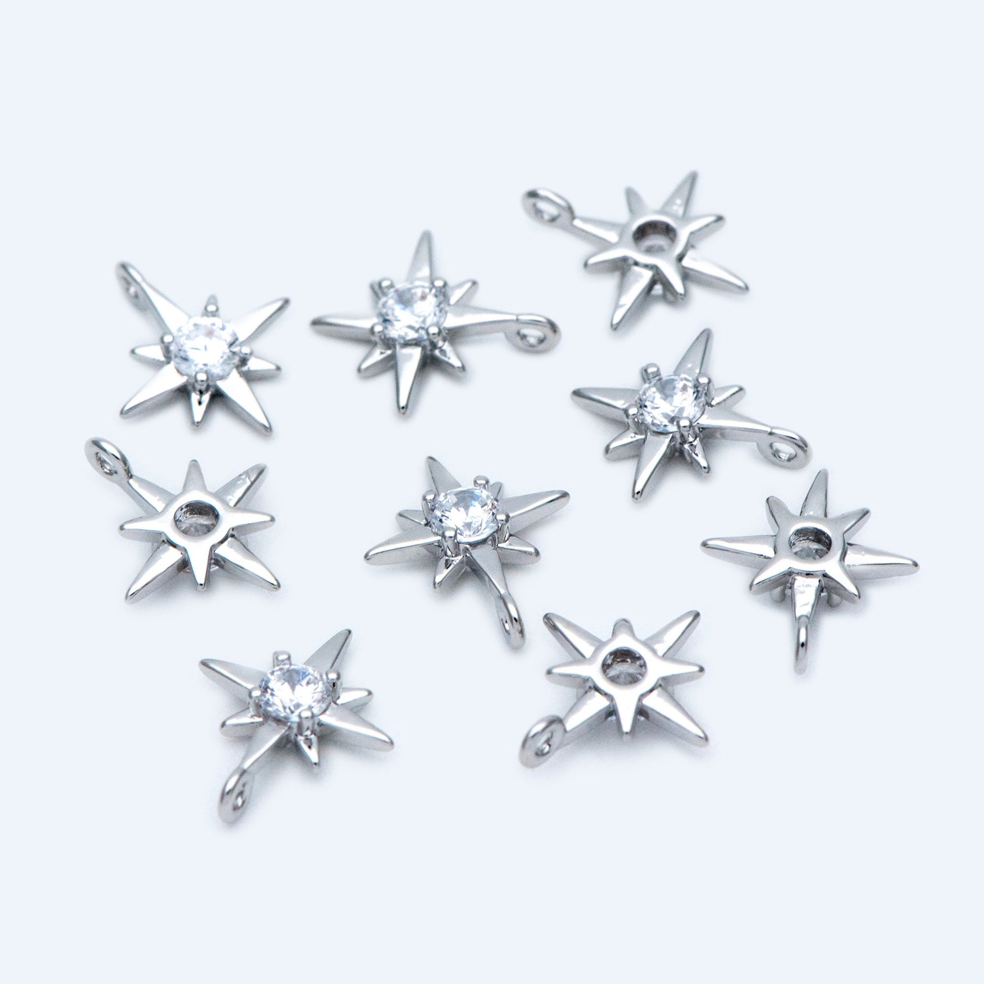 10pcs Gold/ Silver Tone North Star Charms 9x11mm, CZ Pave Tiny Star Pendants (GB-924-D)