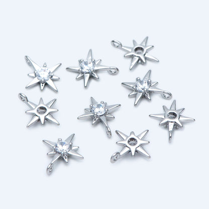 10pcs Gold/ Silver Tone North Star Charms 9x11mm, CZ Pave Tiny Star Pendants (GB-924-D)