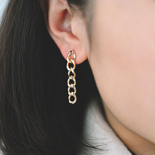 10pcs Chain Link Earring Studs, 18K Gold plated Brass, Geometric Ear Post Findings Wholesale (GB-778)