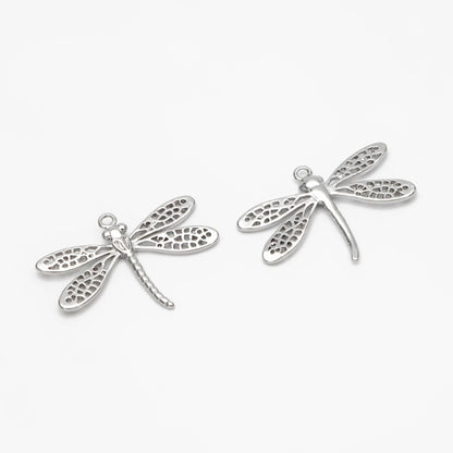4pcs Gold/ Silver Dragonfly Charm 15x22mm, 18K Gold/ Rhodium Plated Brass, Cute Dragonfly Pendants (GB-3196-D)