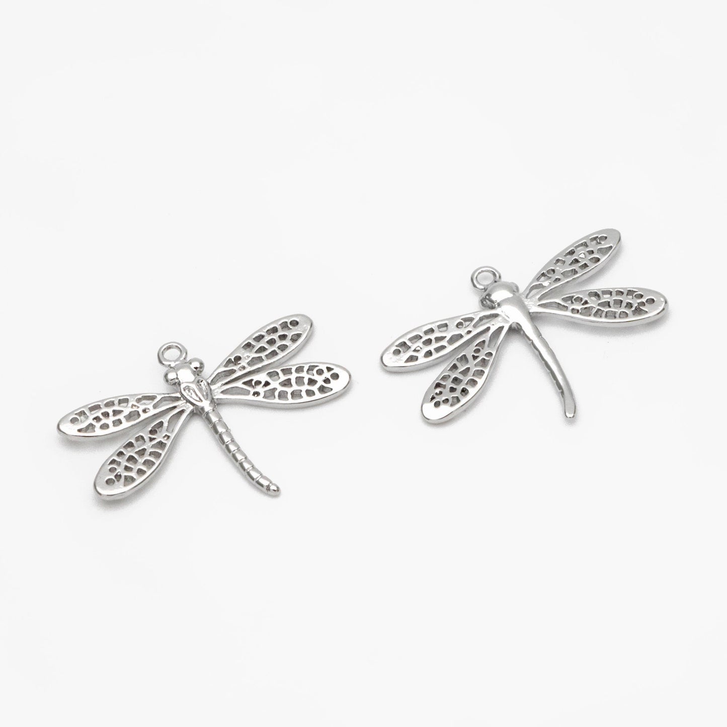 4pcs Gold/ Silver Dragonfly Charm 15x22mm, 18K Gold/ Rhodium Plated Brass, Cute Dragonfly Pendants (GB-3196-D)