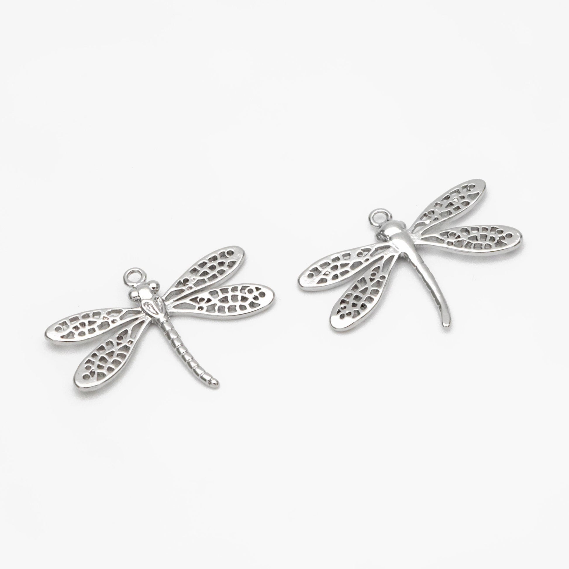 4pcs Gold/ Silver Dragonfly Charm 15x22mm, 18K Gold/ Rhodium Plated Brass, Cute Dragonfly Pendants (GB-3196-D)