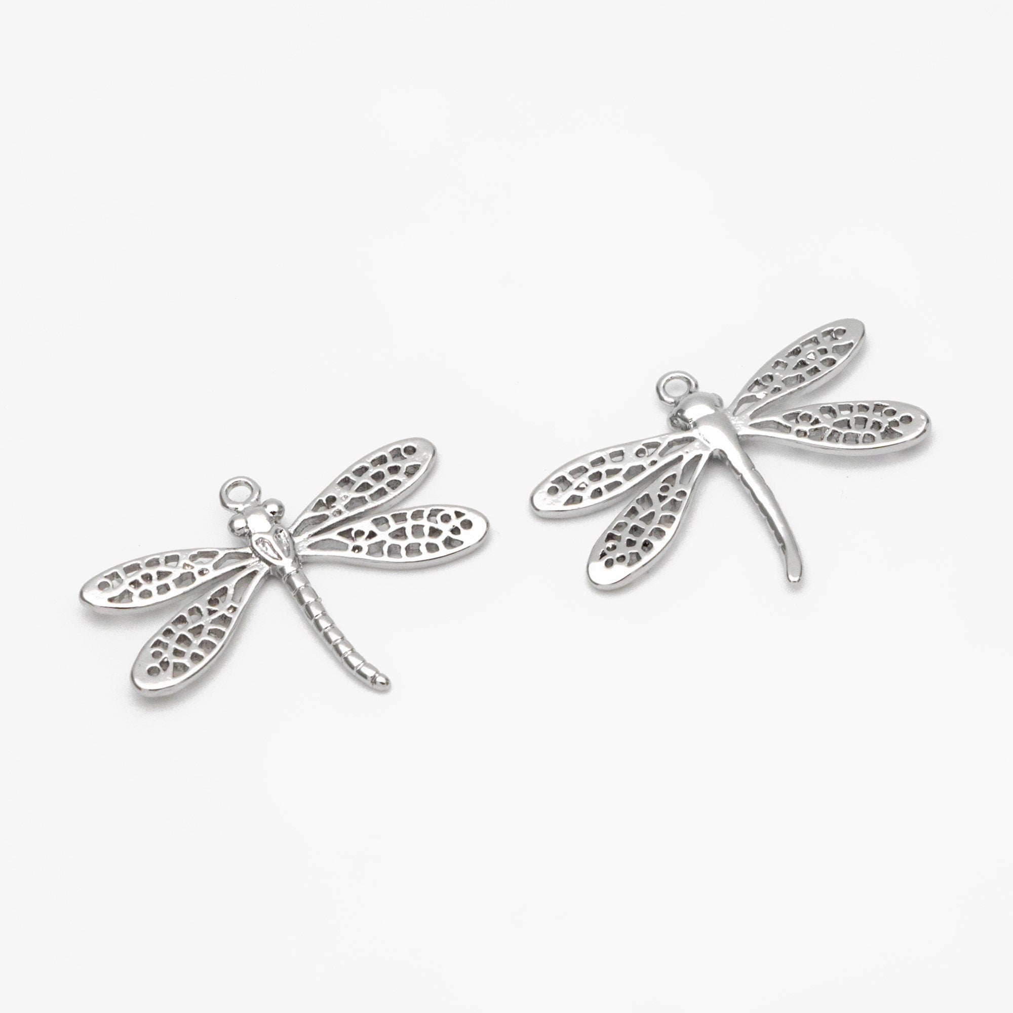 4pcs Gold/ Silver Dragonfly Charm 15x22mm, 18K Gold/ Rhodium Plated Brass, Cute Dragonfly Pendants (GB-3196-D)