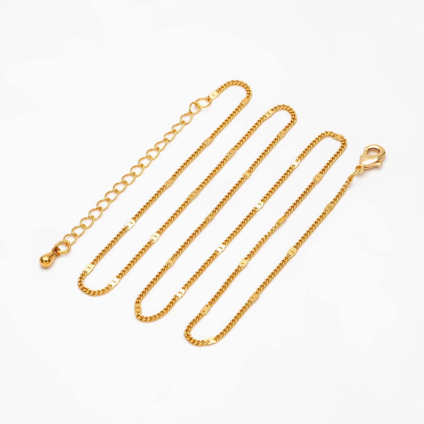 Dainty Gold/ Silver Curb Chains 1.3mm, Finished Bracelet/ Anklet/ Necklace with Adjustable Extender, Ready to Wear (#LK-128)