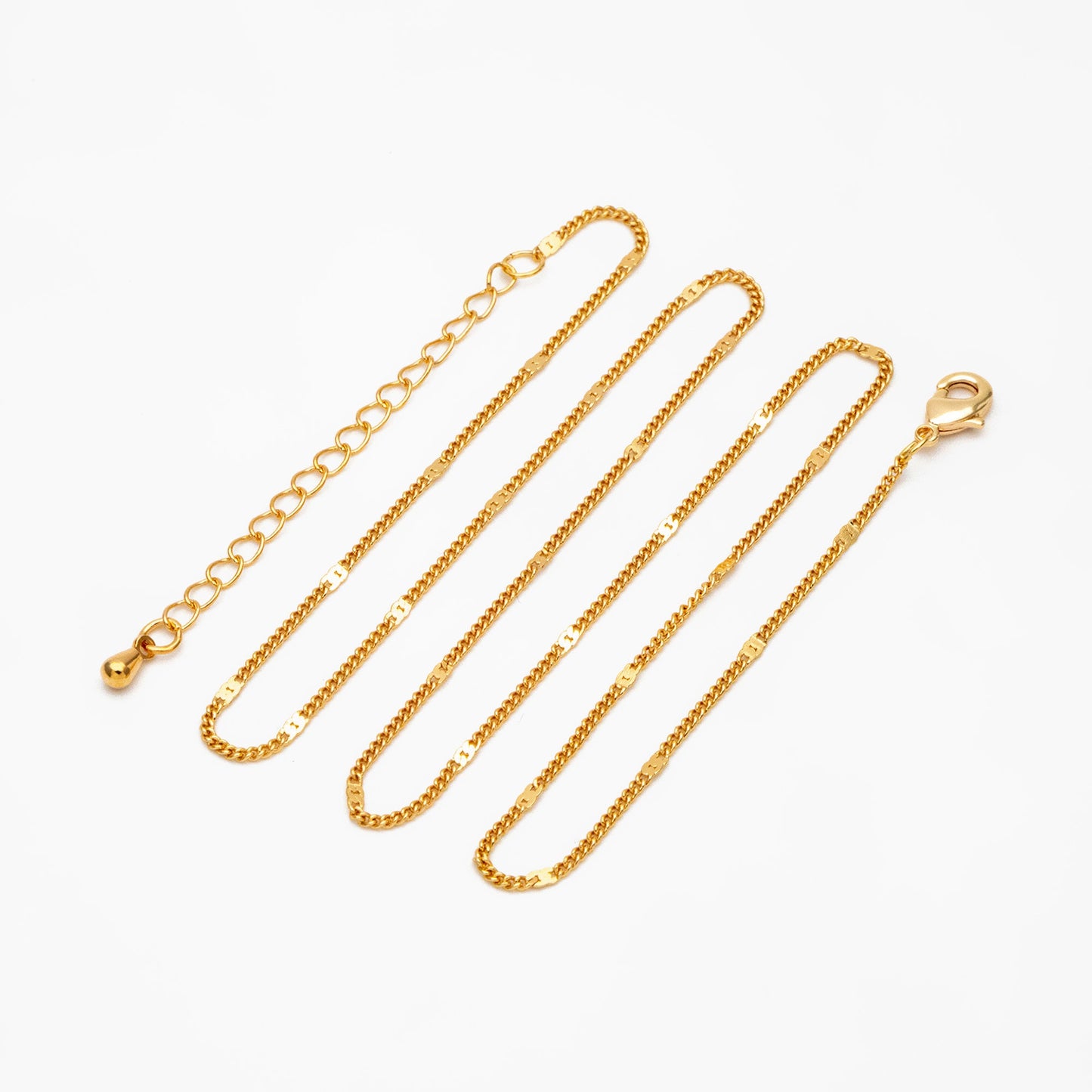 Dainty Gold/ Silver Curb Chains 1.3mm, Finished Bracelet/ Anklet/ Necklace with Adjustable Extender, Ready to Wear (#LK-128)