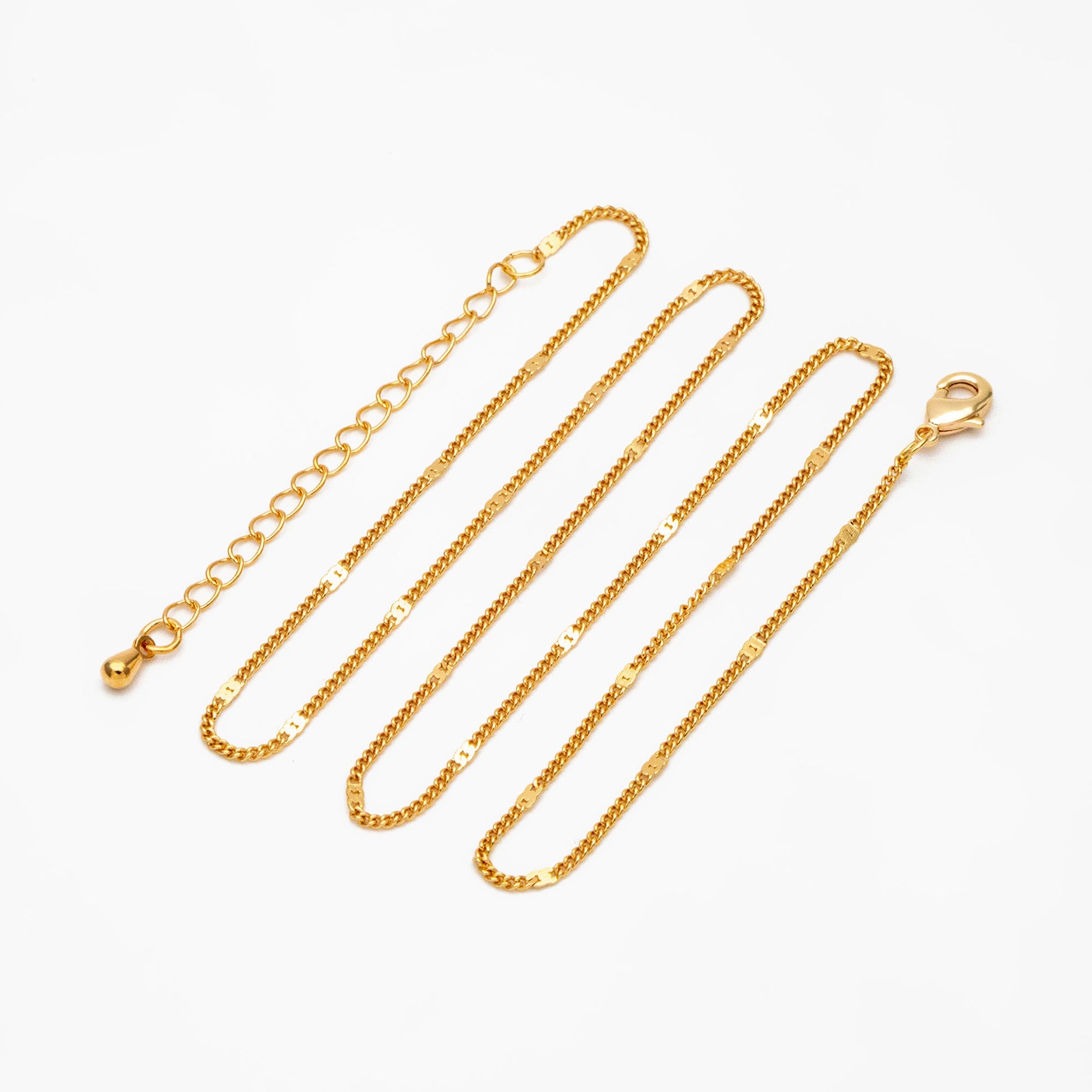 Dainty Gold/ Silver Curb Chains 1.3mm, Finished Bracelet/ Anklet/ Necklace with Adjustable Extender, Ready to Wear (#LK-128)