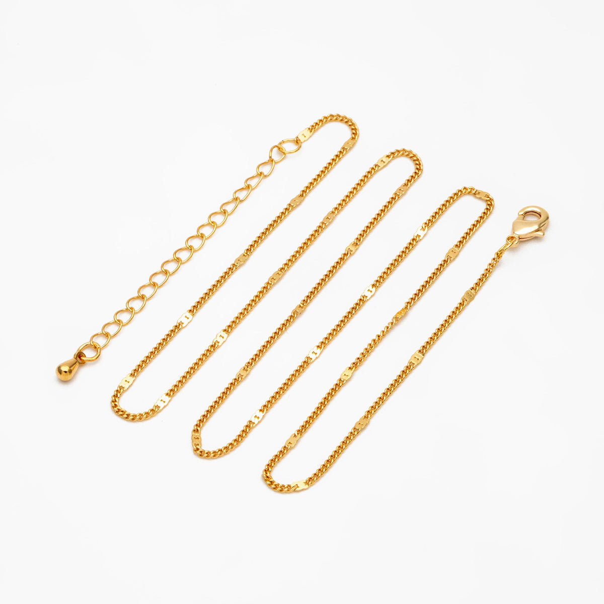Dainty Gold/ Silver Curb Chains 1.3mm, Finished Bracelet/ Anklet/ Necklace with Adjustable Extender, Ready to Wear (#LK-128)