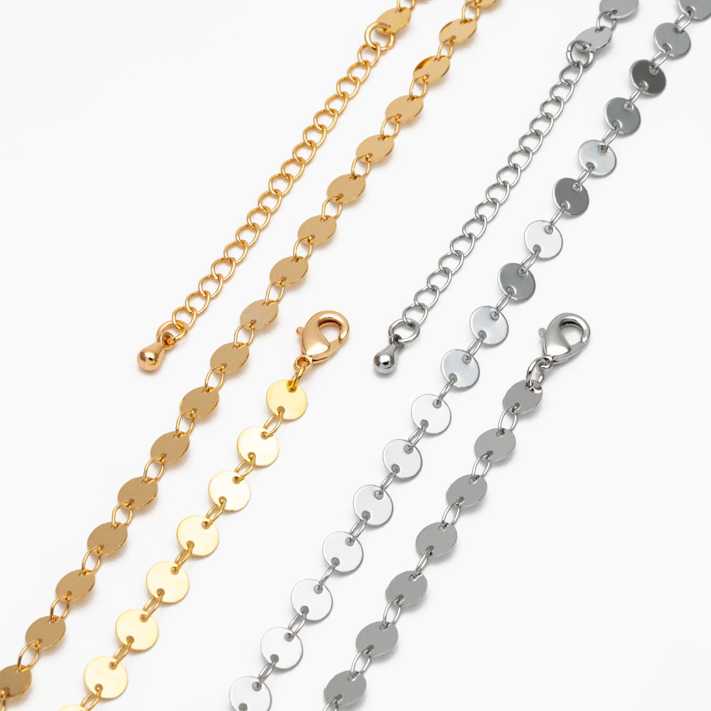 Gold/ Silver Disc Chains 4mm/ 5mm, Finished Bracelet/ Anklet/ Necklace with Extender, Ready to Wear (#LK-154)