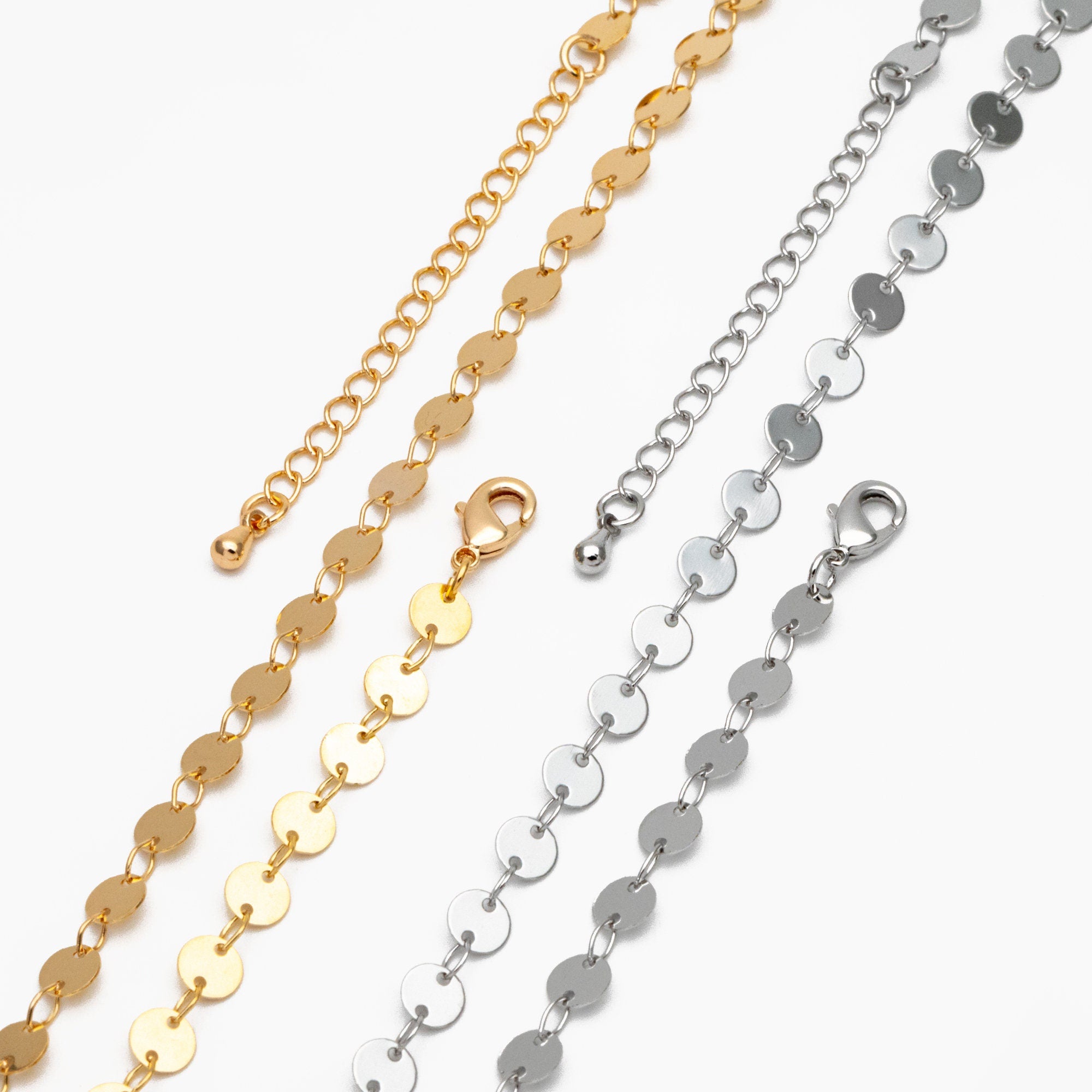 Gold/ Silver Disc Chains 4mm/ 5mm, Finished Bracelet/ Anklet/ Necklace with Extender, Ready to Wear (#LK-154)