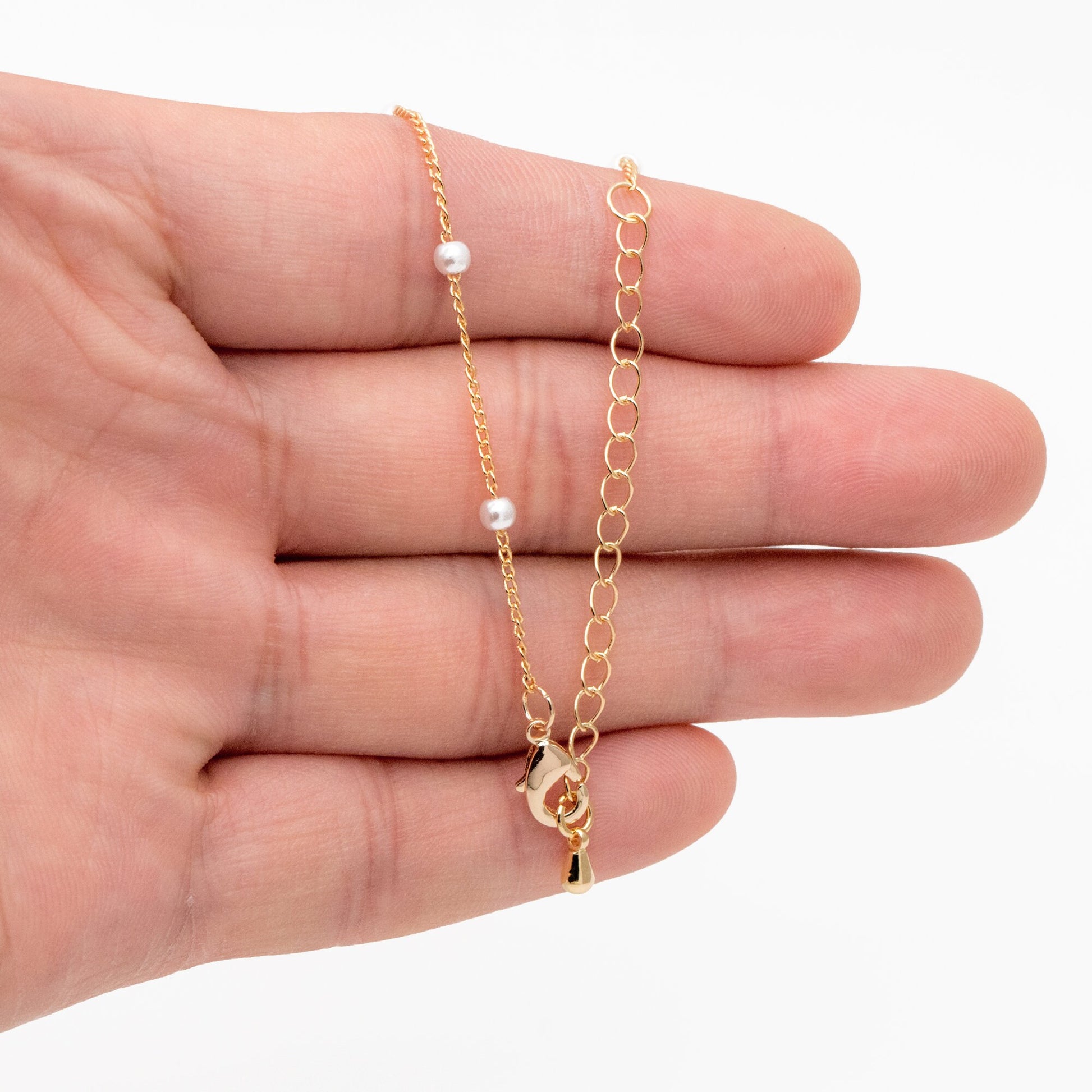 Gold Faux Pearl Beaded Chain, Finished Bracelet/ Anklet/ Necklace with Extender Chain, Ready to Wear (#LK-159)