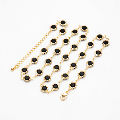 Adjustable Bracelet/ Anklet/ Necklace with Extender, 18K Gold plated Brass, Crystal Coin Bead Chain, Ready to Wear (#LK-183)