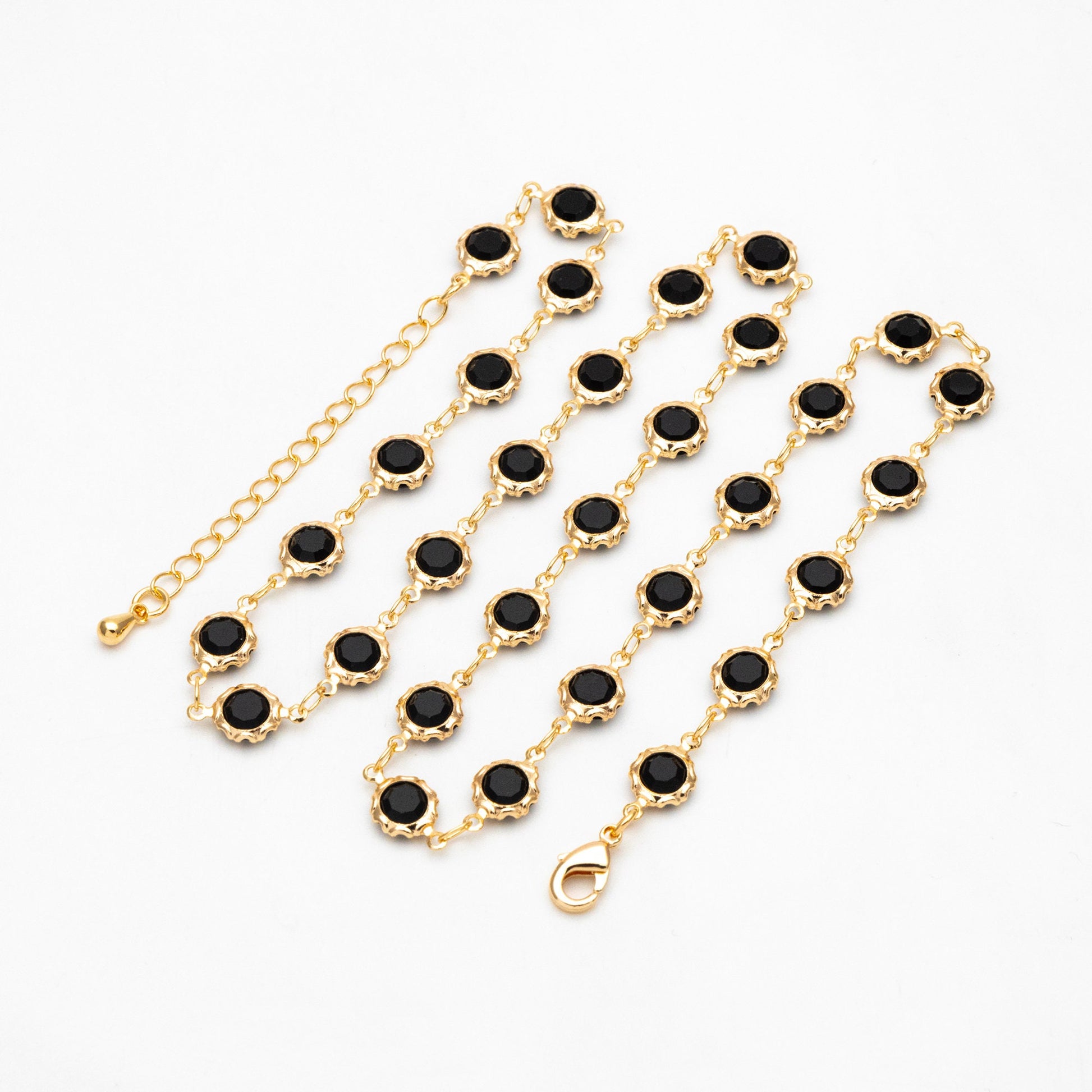 Adjustable Bracelet/ Anklet/ Necklace with Extender, 18K Gold plated Brass, Crystal Coin Bead Chain, Ready to Wear (#LK-183)